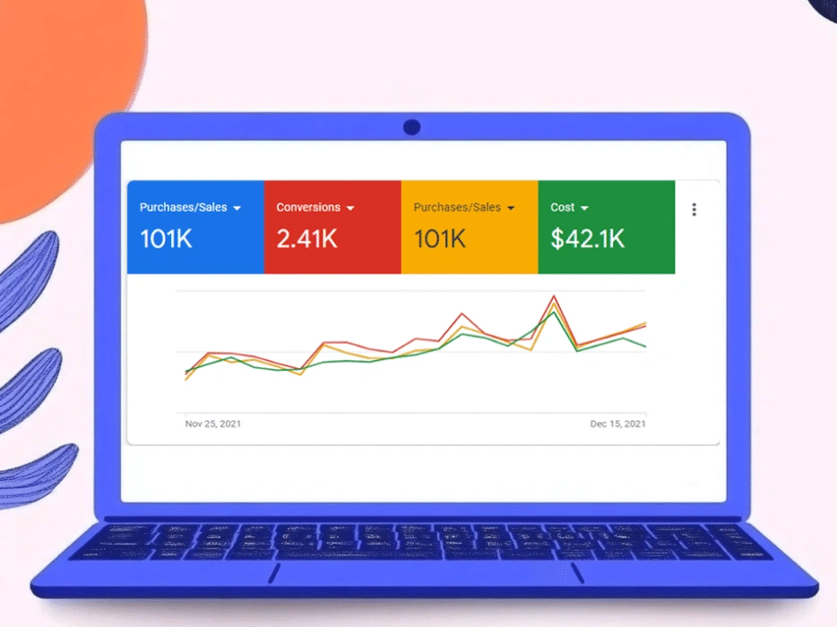 Google Ads: 5 Tips for effective promoting crypto projects - a laptop with a graph on the screen