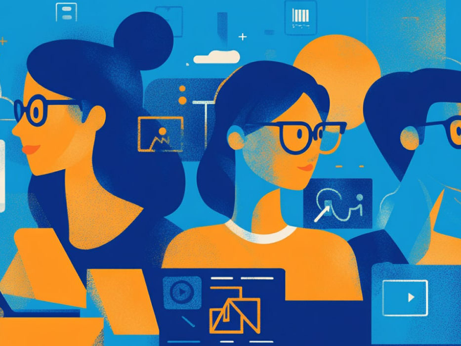 Reliable social media management outsourcing for crypto businesses - a group of women looking at a computer screen