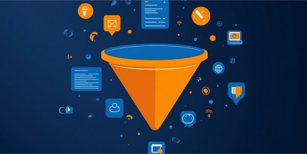 Colorful funnel with various icons - Crypto Remarketing Strategy in 2026